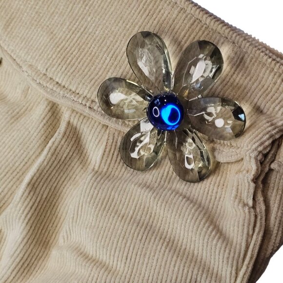 Y2K Tan Corduroy Shoulder Bag Small Beige NWT With Flower Brooch Neutral Mini - Picture 3 of 11